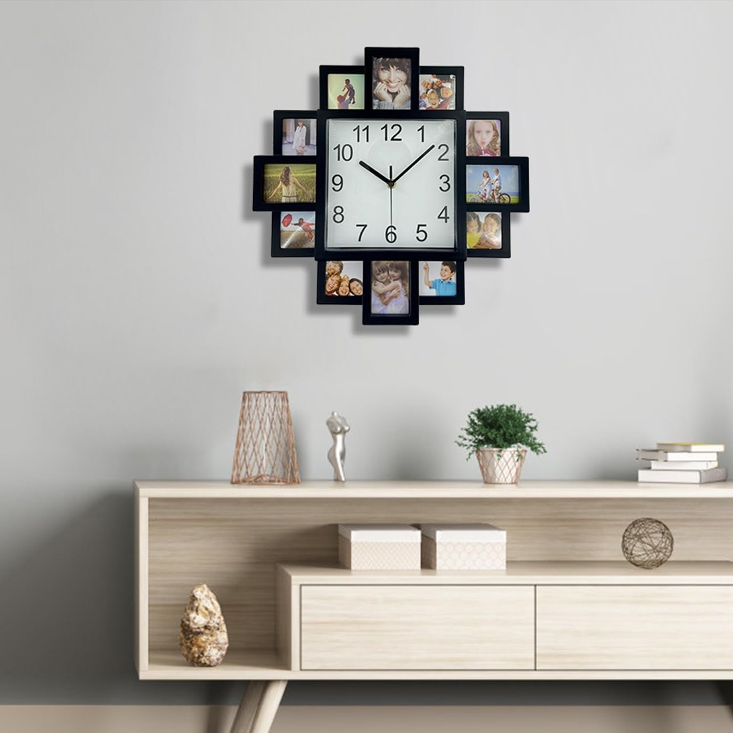 Large DIY Photo Frame Wall Clock 40cm Multi-Photo Modern Silent Home Decor