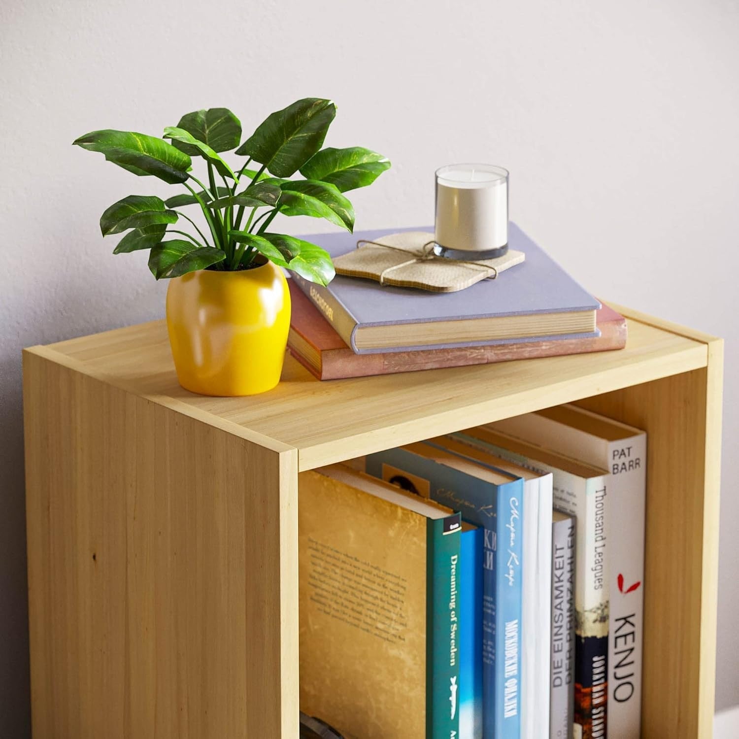 2 Tier Oak Wooden Cube Bookcase Small Storage Shelf for Living Room Office