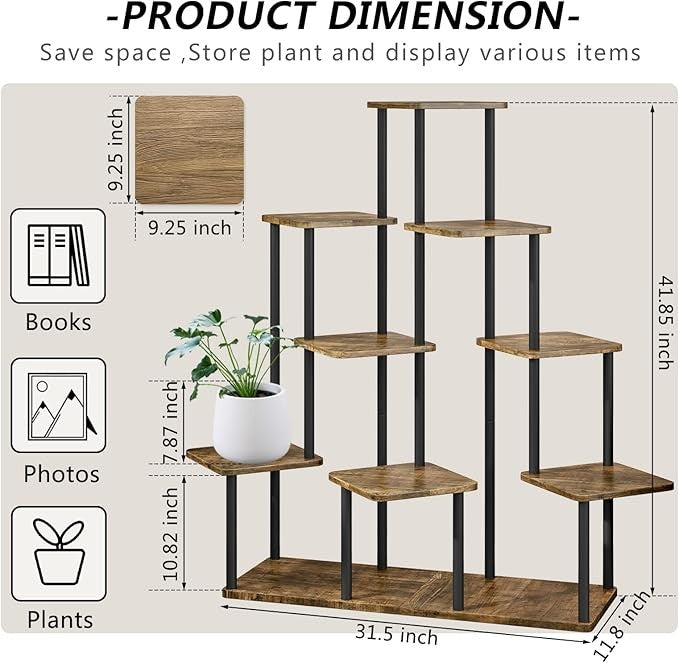 9 Tier Black Metal Plant Stand Indoor Corner Tall Flower Shelf Display Rack