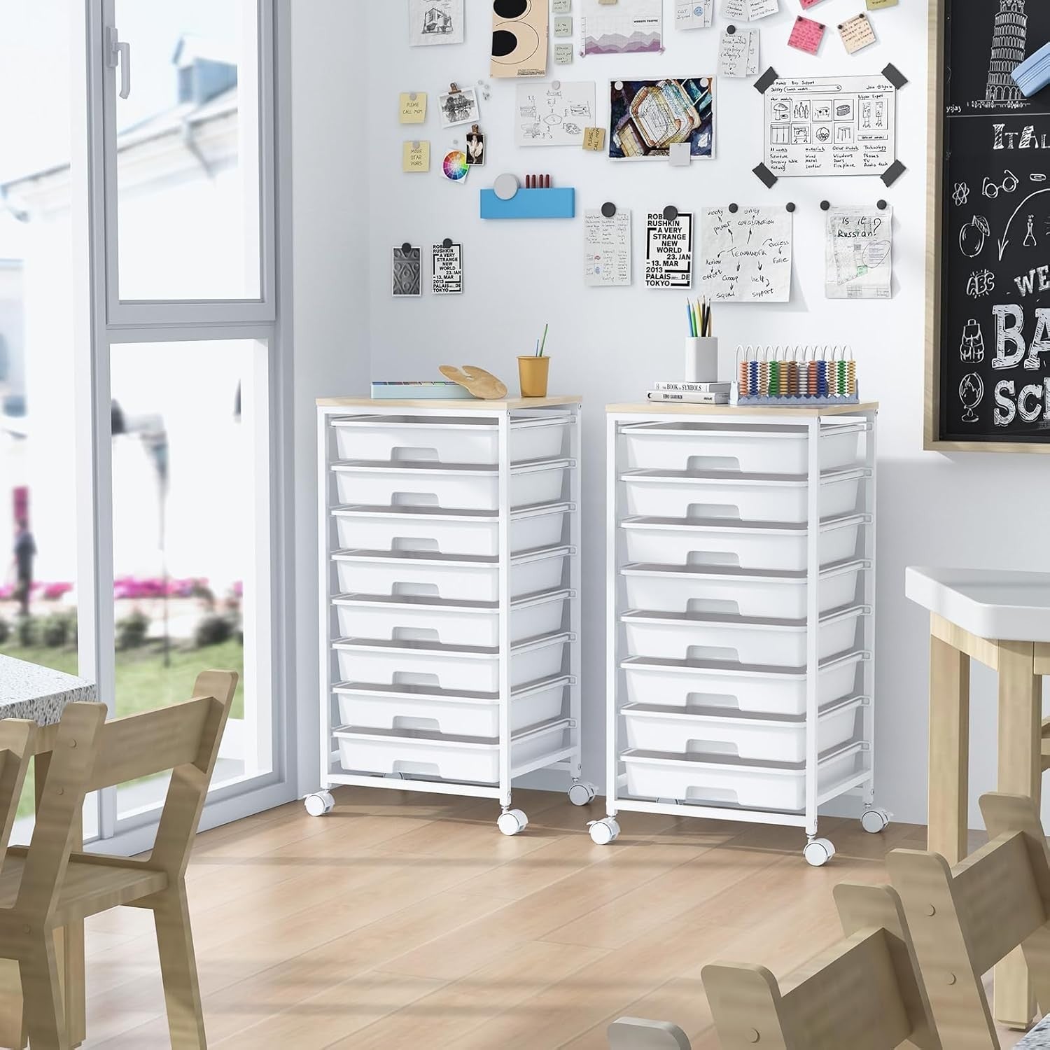 8 Drawer Mobile Storage Cart Rolling Utility Organizer White Trolley