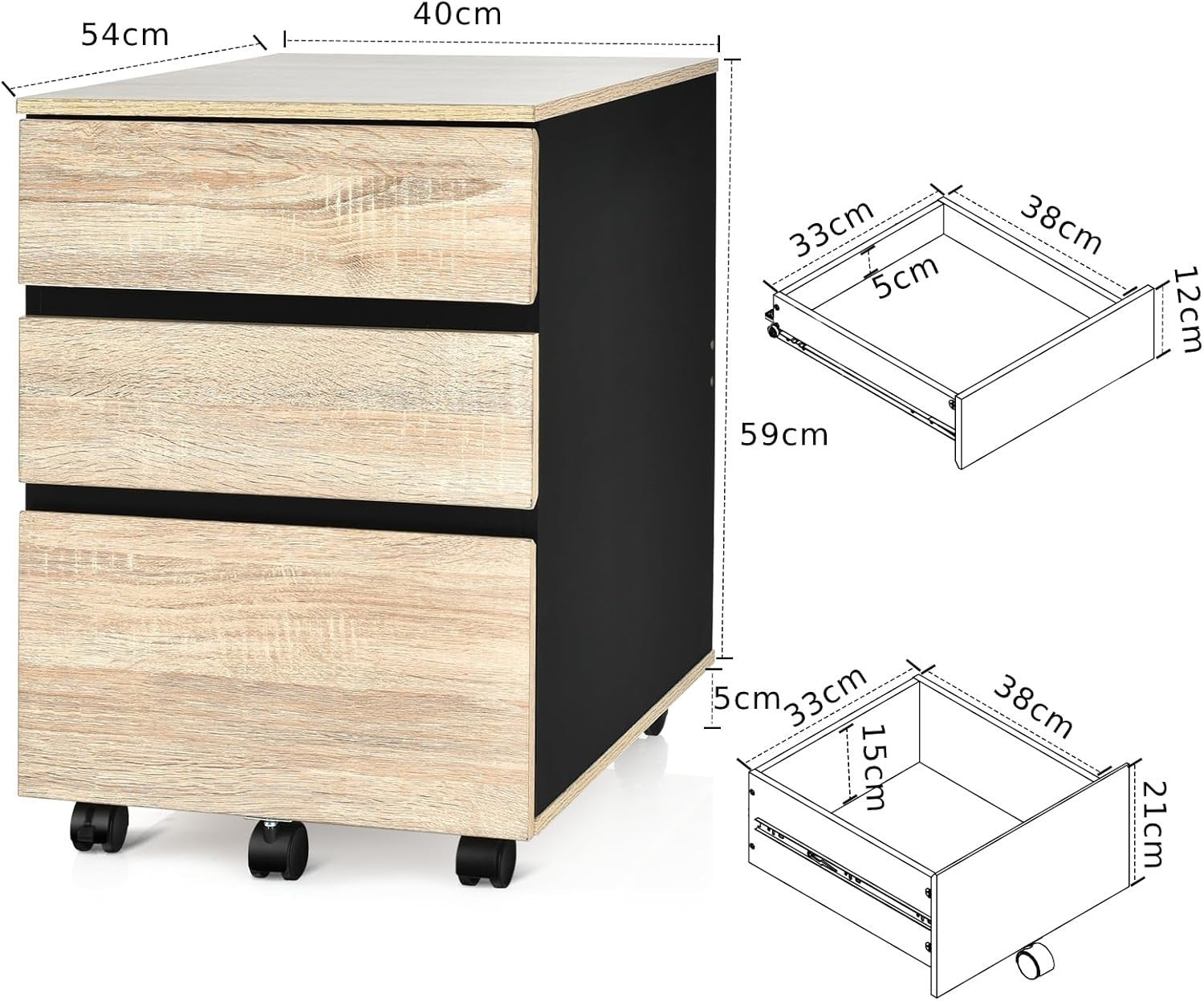 Rolling 3 Drawer File Cabinet Printer Stand Under Desk Storage Unit