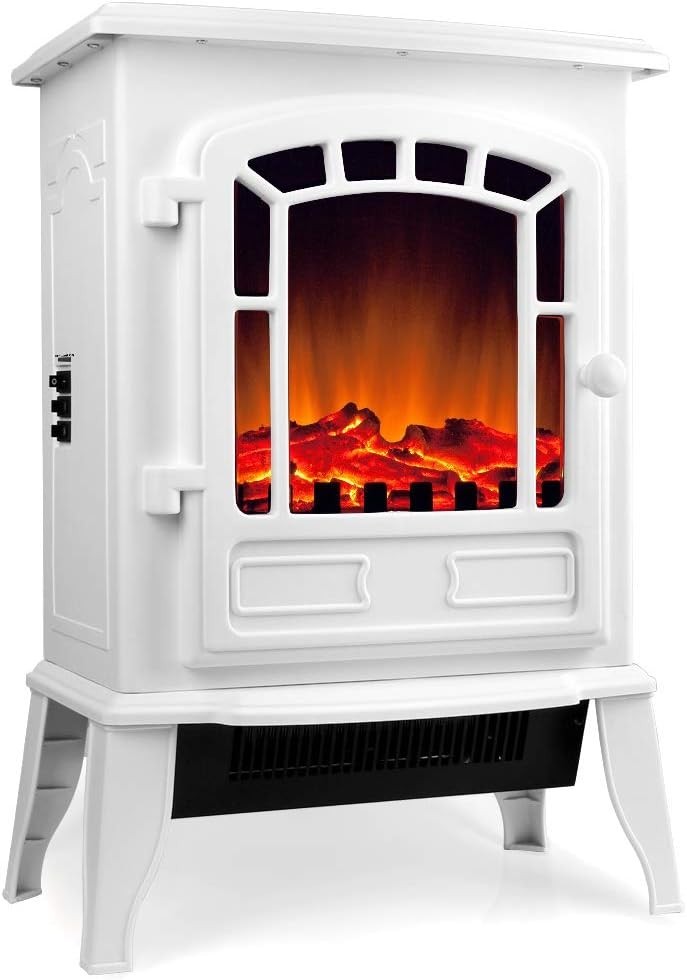 2000W Electric Stove Heater LED Flame Log Effect Compact Freestanding Fire