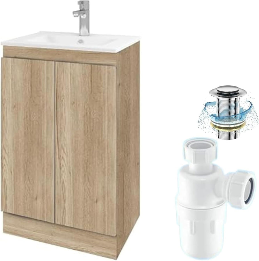 500mm Oak Bathroom Vanity Unit with Basin Under Sink Storage Cabinet Modern