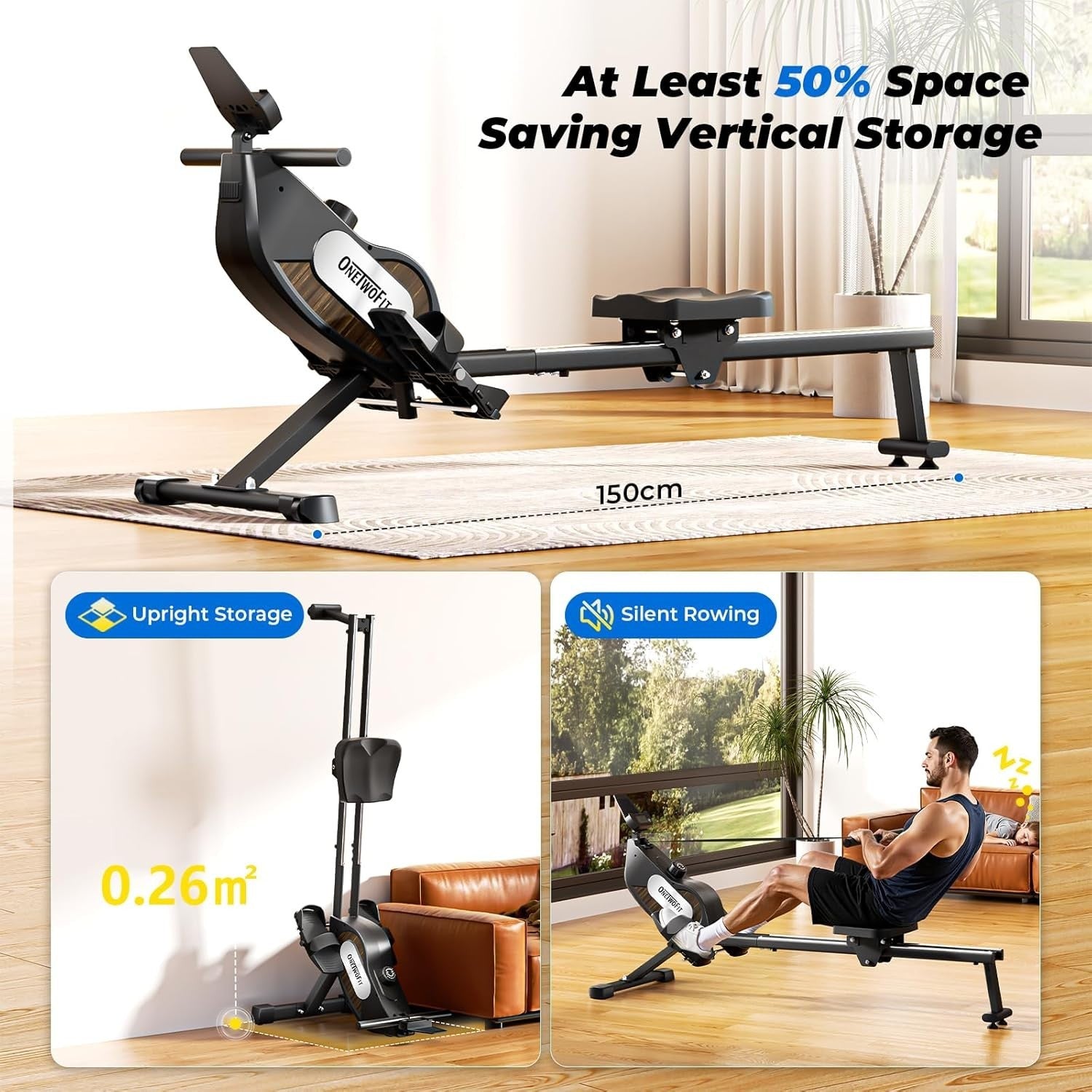 Foldable Magnetic Rowing Machine 16-Level Resistance App Smart Rower 350LB
