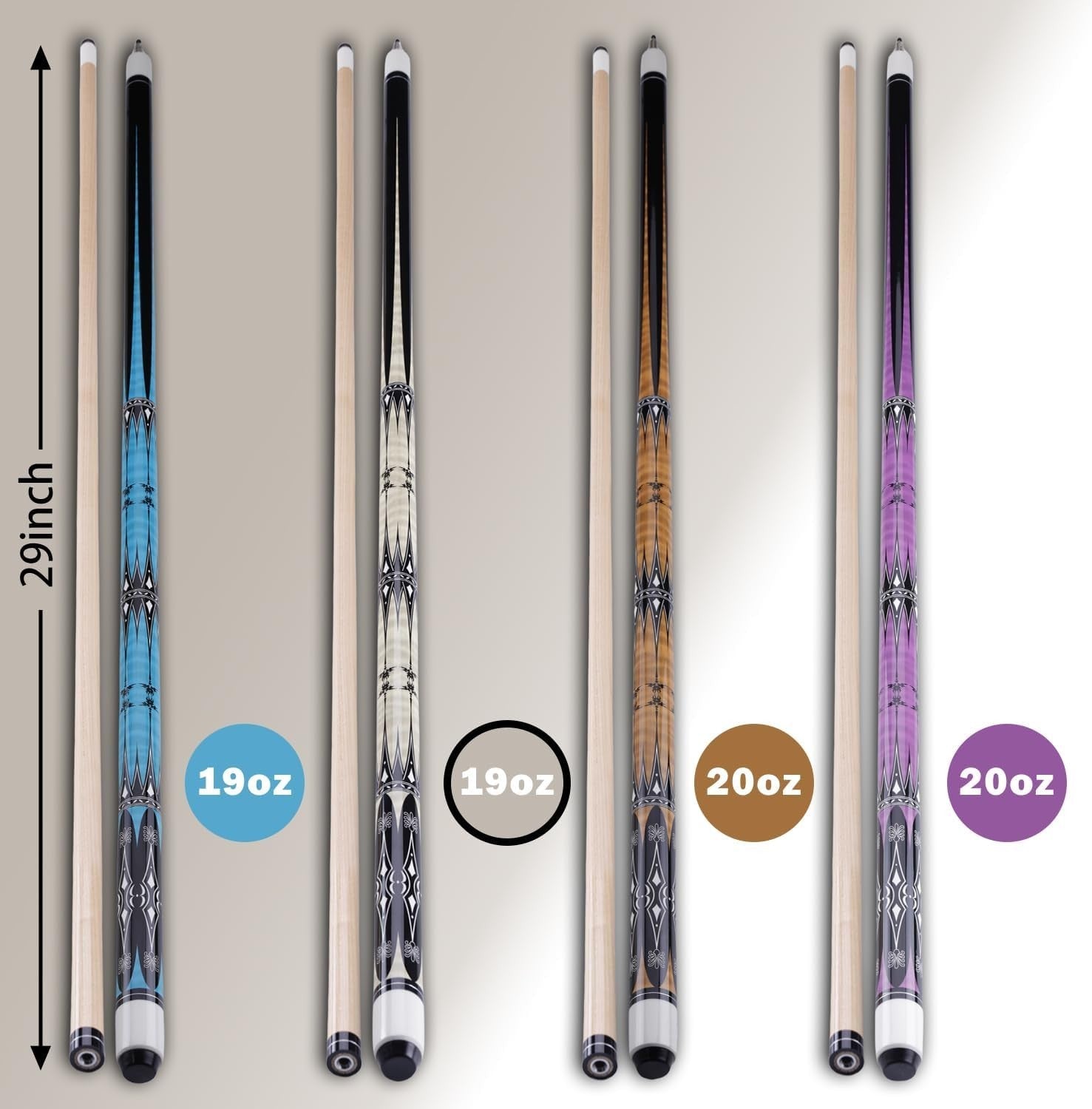 58" Maple Pool Cue 13mm Tip 19oz 20oz 1/2 Joint Billiard Stick