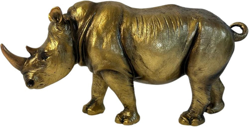 Antique Gold Rhino Ornament | Wildlife Resin Statue 26cm | Luxury Home Decor