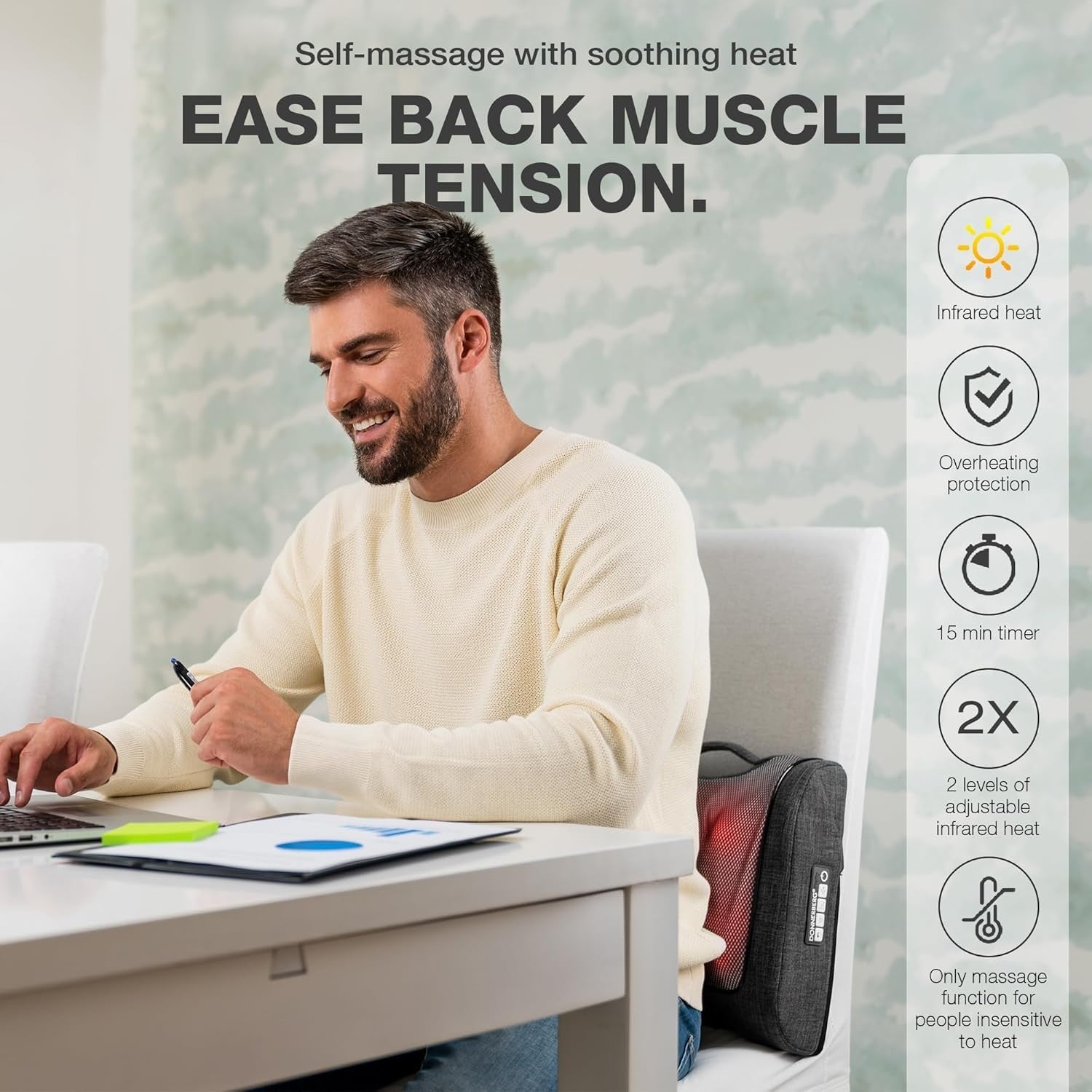 Heated Shiatsu Back Massager Infrared Pillow Pain Relief Home Car Use