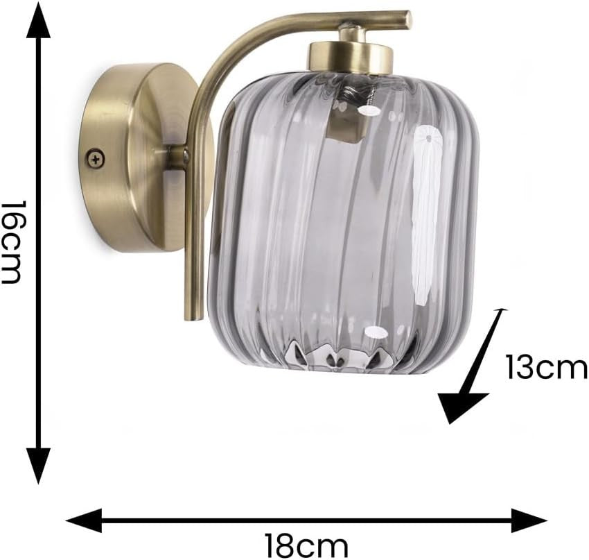 Gold Art Deco Wall Lights Pair Ribbed Glass Shade Modern Vintage Sconce