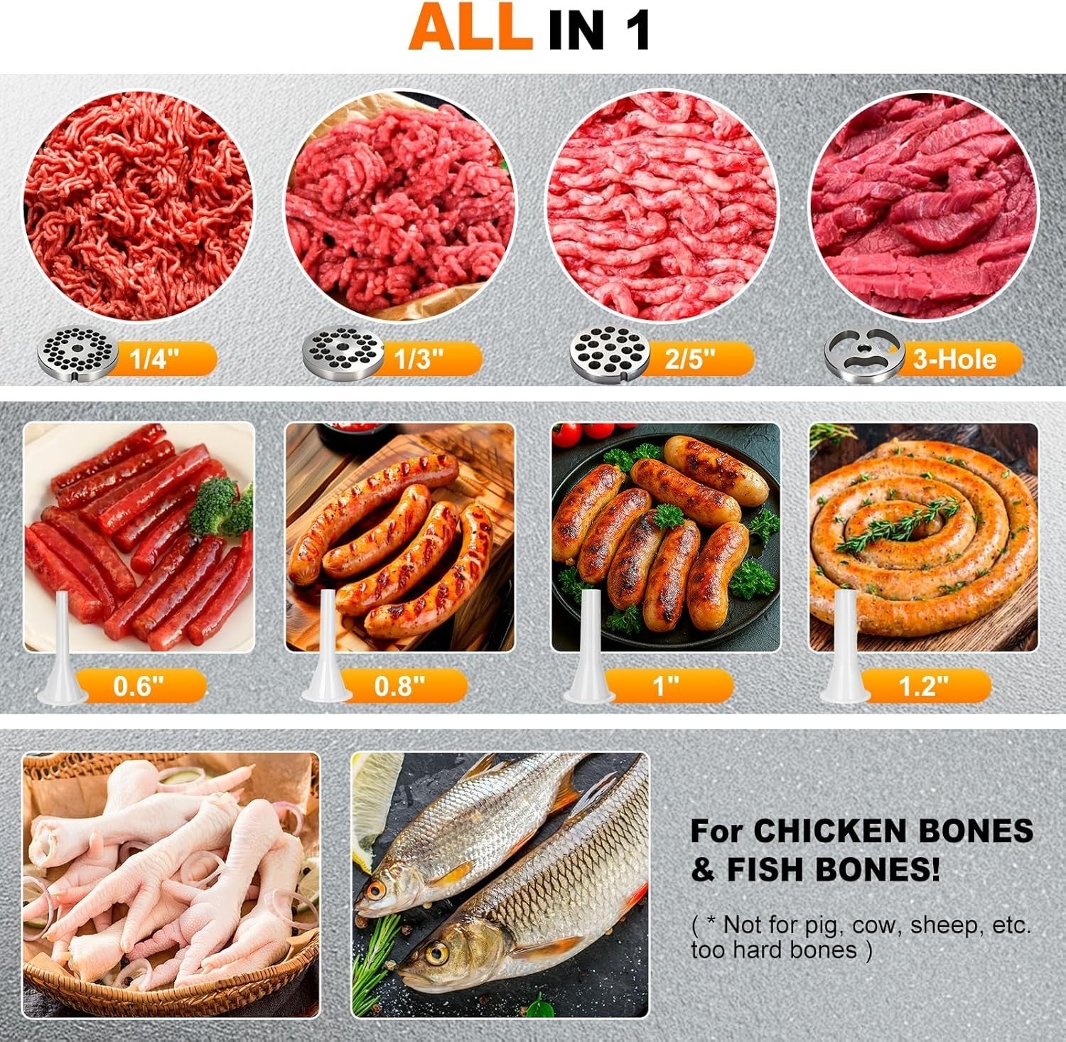 950W Commercial Meat Grinder Sausage Stuffer 4 Plates Heavy Duty