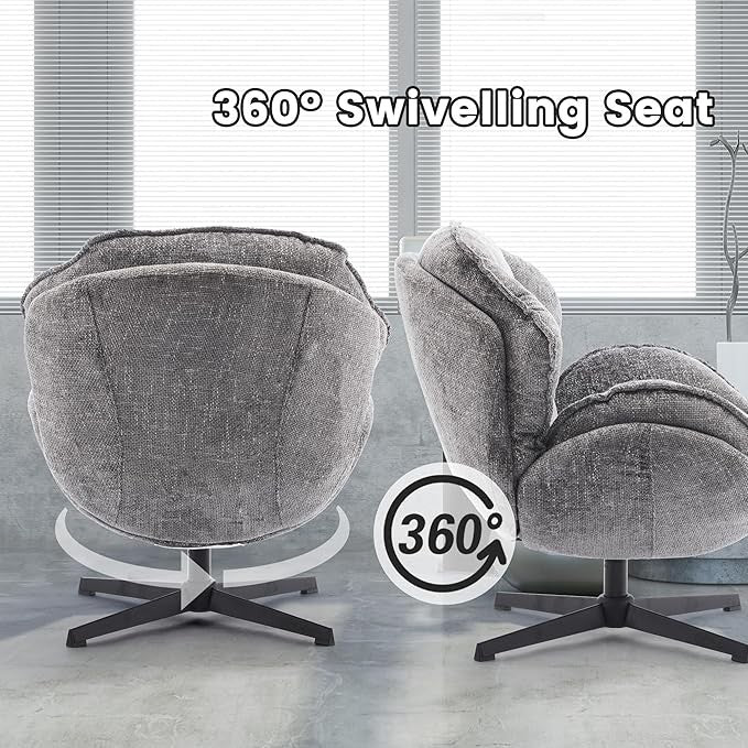 Swivel Accent Chair Tub Armchair Upholstered Metal Legs Grey