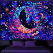 UV Reactive Moon & Sun Mandala Tapestry Boho Wall Hanging