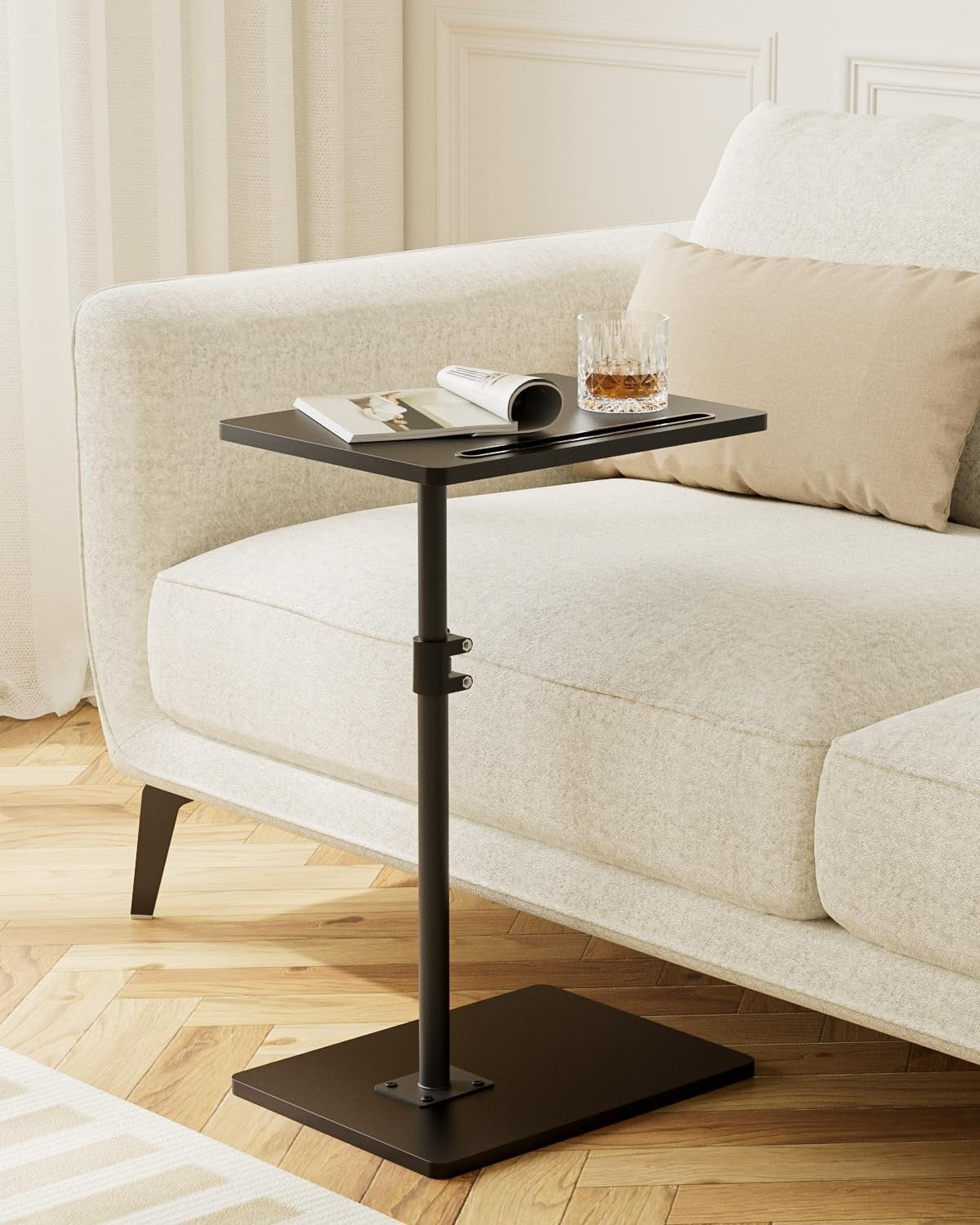 Adjustable C-Shaped Swivel Side Table 40x30x(45-81)cm Black Coffee Tray