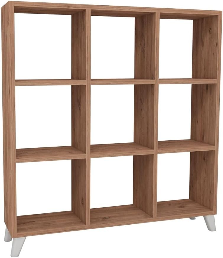 9-Cube Bookcase with Legs, Modern Wood Display Shelf for Living Room & Office