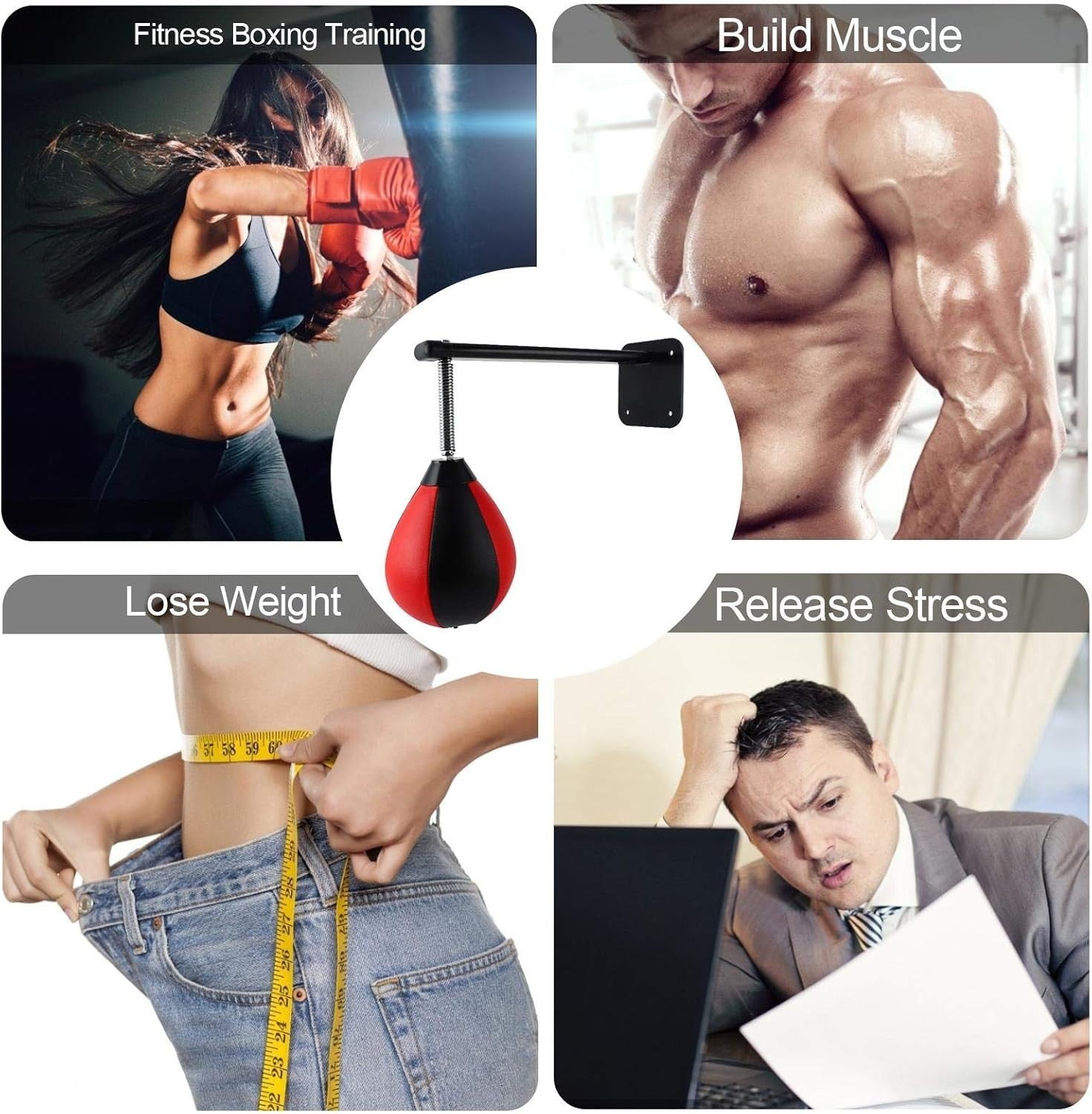 Hanging Speed Punch Ball Boxing Wall Mount PU Reflex Trainer