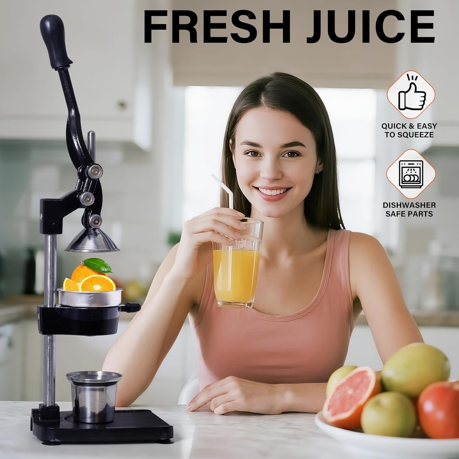 Manual Citrus Juicer Heavy Duty Hand Press Countertop Orange Lemon