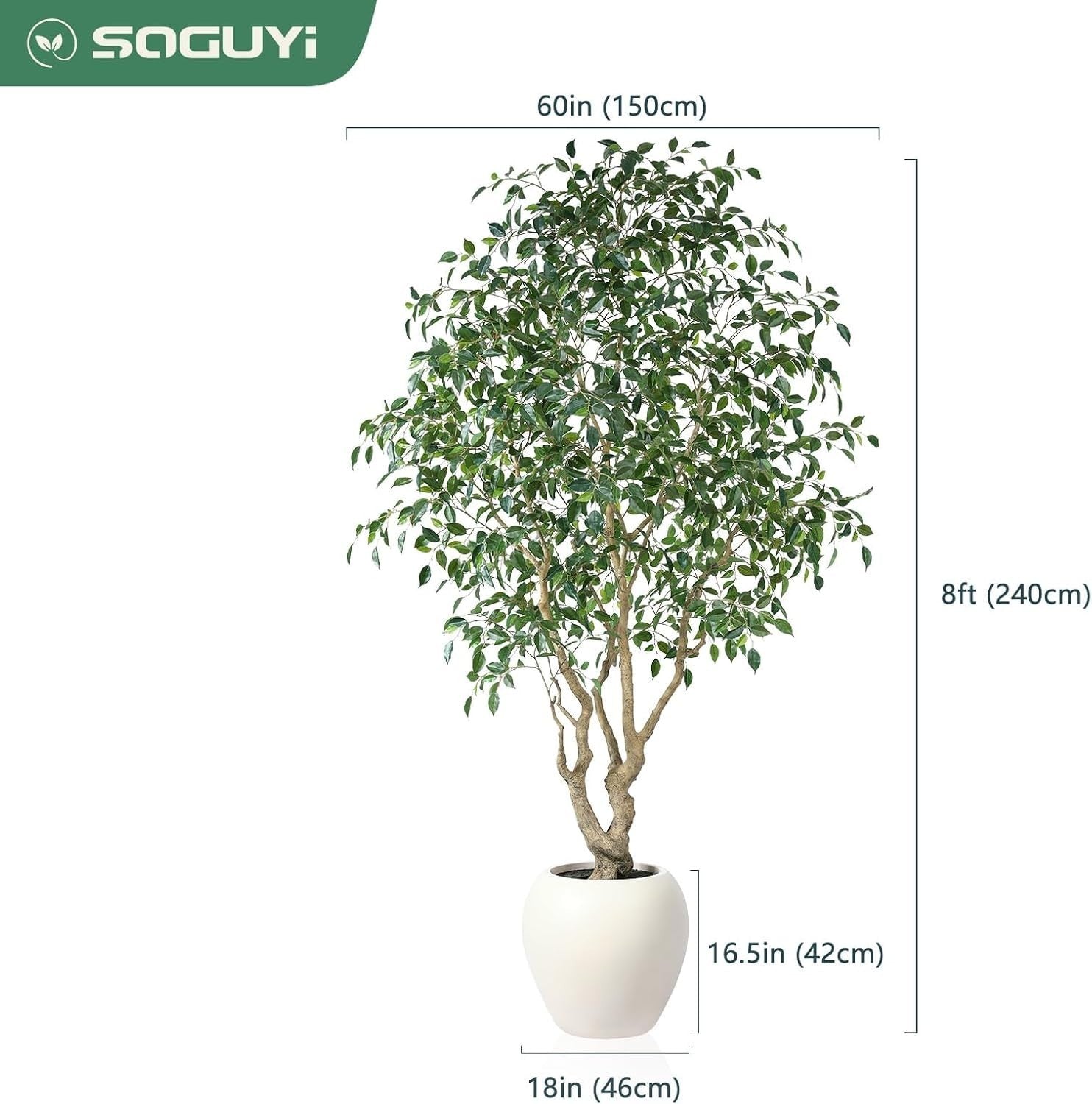 8ft Faux Ficus Tree in Artisan Ceramic Pot Premium Lifelike Indoor Decoration