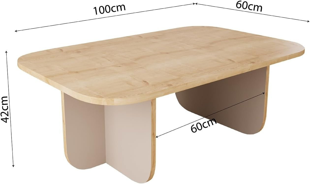 Modern Oak & Grey Coffee Table 100cm – Stylish Living Room Table with Curved Cor