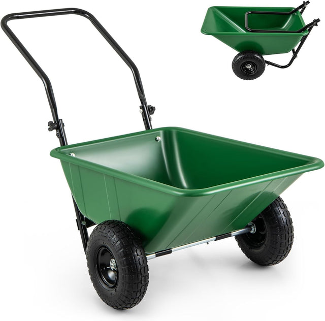80L 2-Wheel Garden Wheelbarrow & Green Heavy Duty Cart w/ 100kg Load Capacity