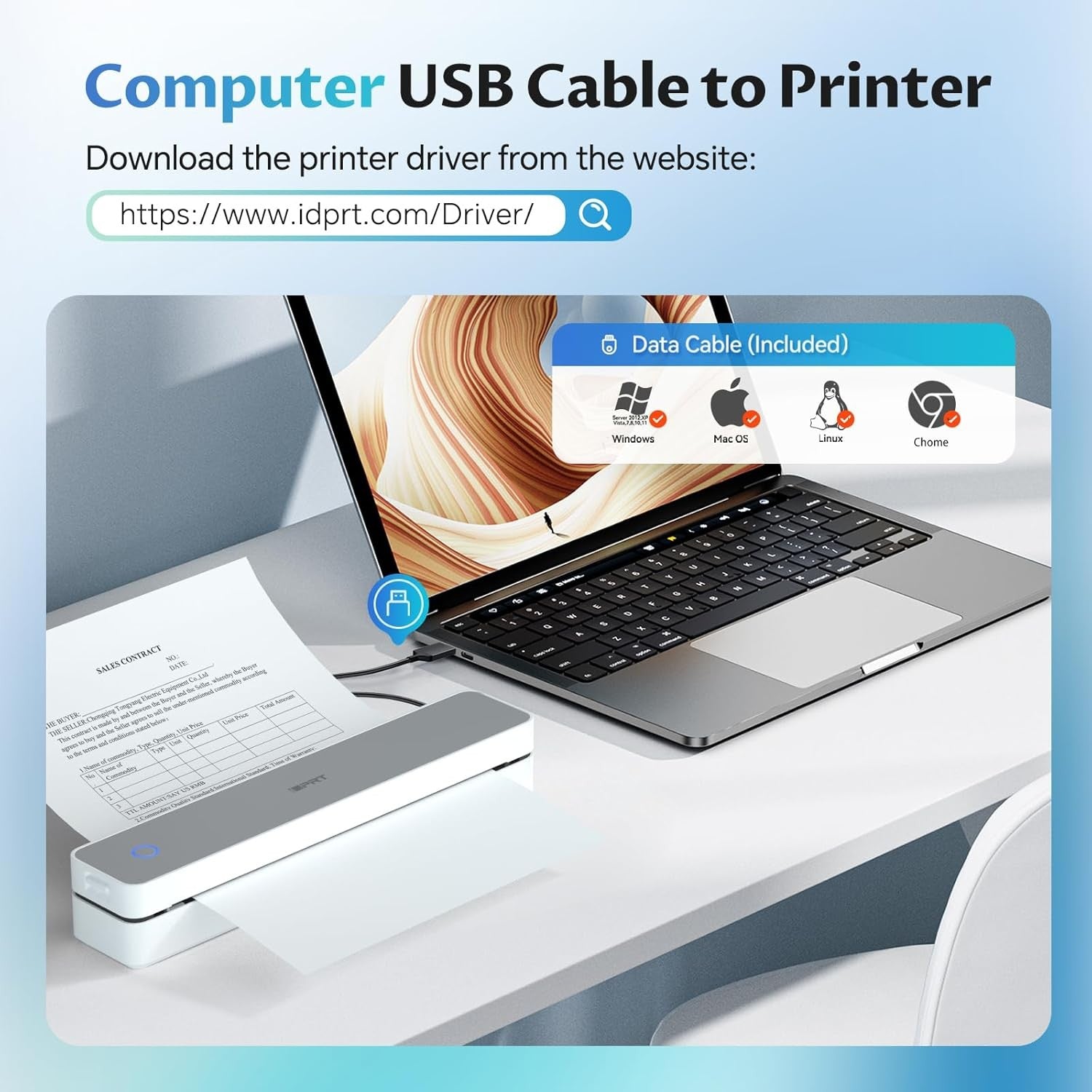 A4 Portable Thermal Printer 300DPI Bluetooth Inkless White