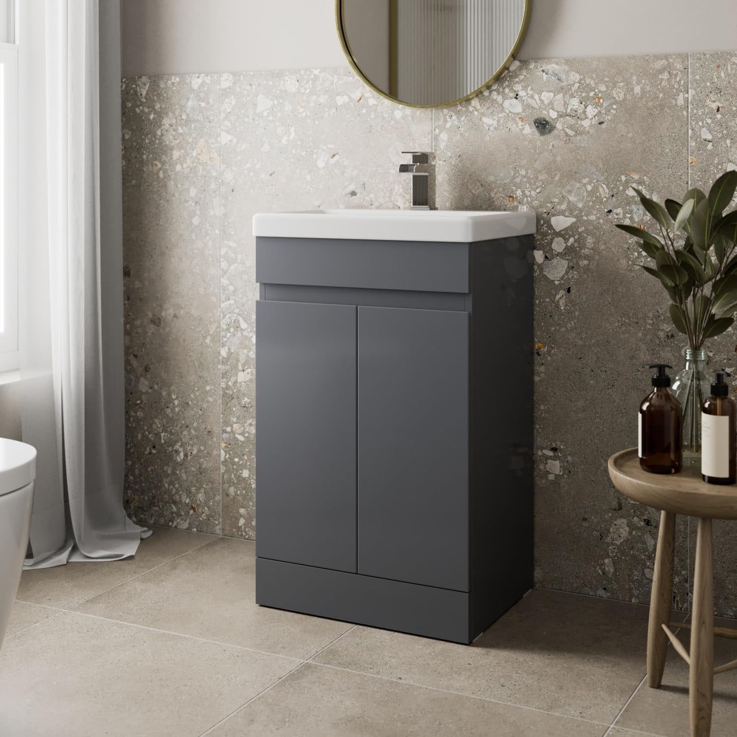 Grey Gloss 500mm Bathroom Vanity Unit with Basin | Modern Sink Storage Cabinet