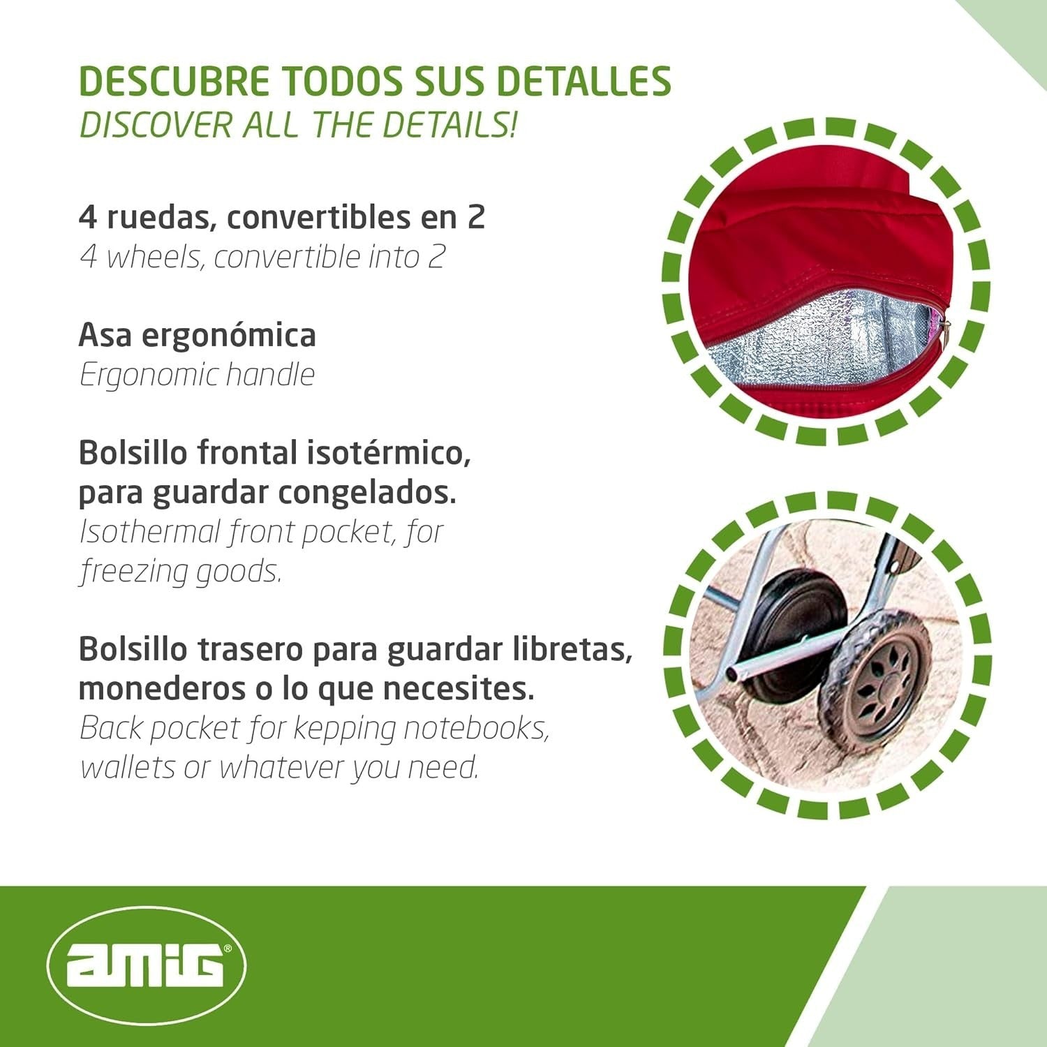Red 4-Wheel Lightweight Shopping Trolley 48L Large Capacity Freezer Pocket