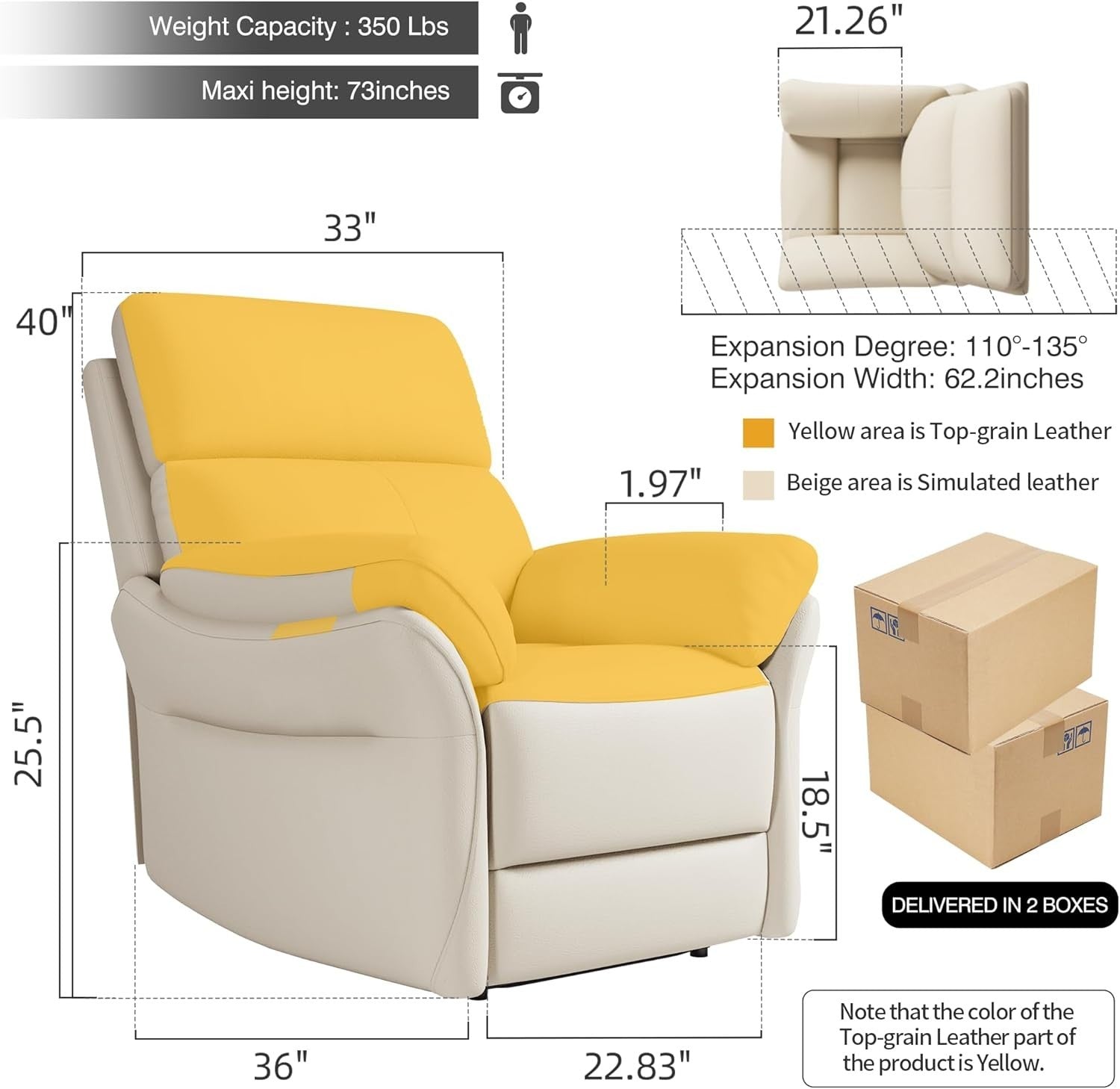 Genuine Leather Recliner Chair Biege, Ergonomic Living Room Sofa
