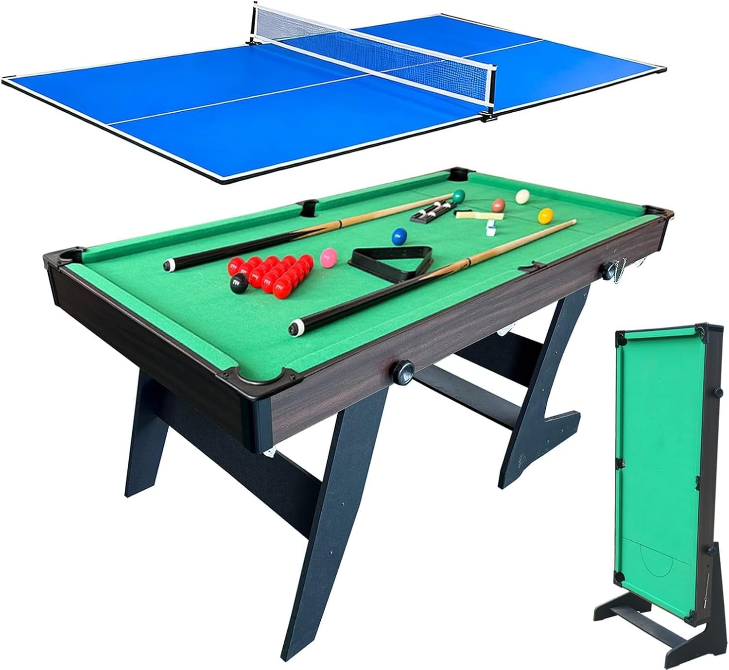 6FT Folding Snooker Pool Table 2 in 1 w Table Tennis Top Accessories