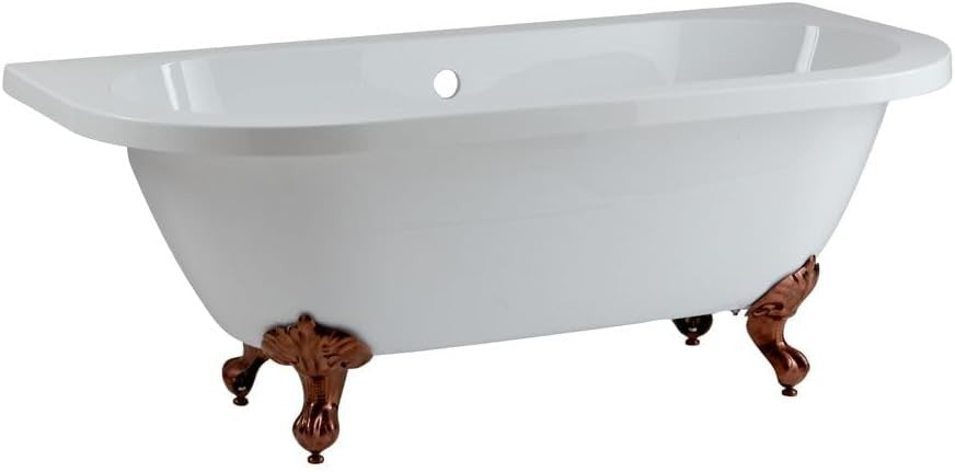 1685x780mm Double Ended Freestanding Back to Wall Bath White Acrylic w/ Copper