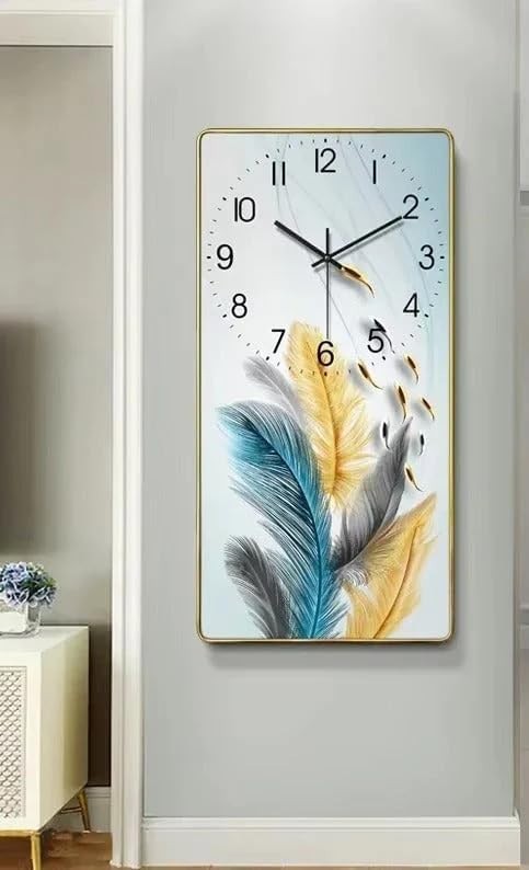 Large Feathers Wall Clock 70x140cm Silent Quartz Modern Home Decor