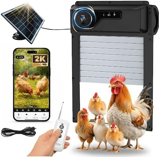 Solar Automatic Chicken Coop Door with Camera App Remote Night Vision