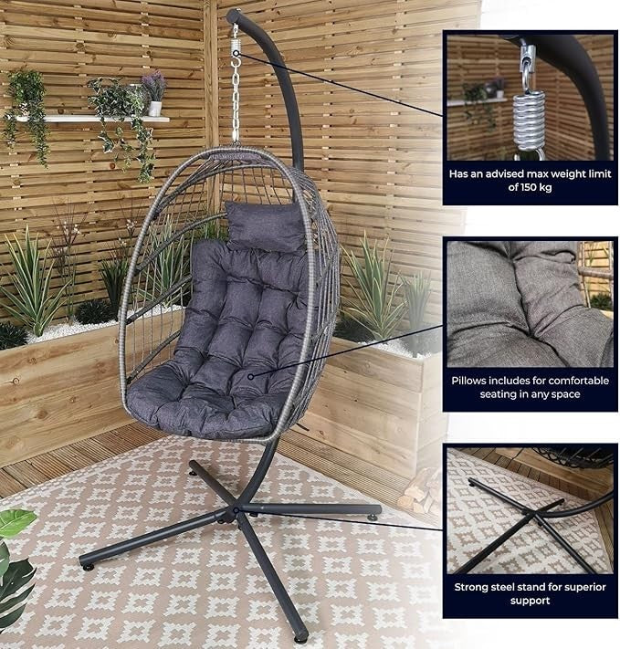 Luxury Rattan Hanging Egg Chair w/ Stand & Waterproof Cover – Swing Seat
