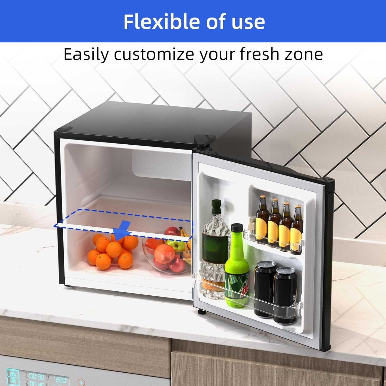 46L Mini Fridge Tabletop Drinks Cooler Adjustable Shelves Low Noise