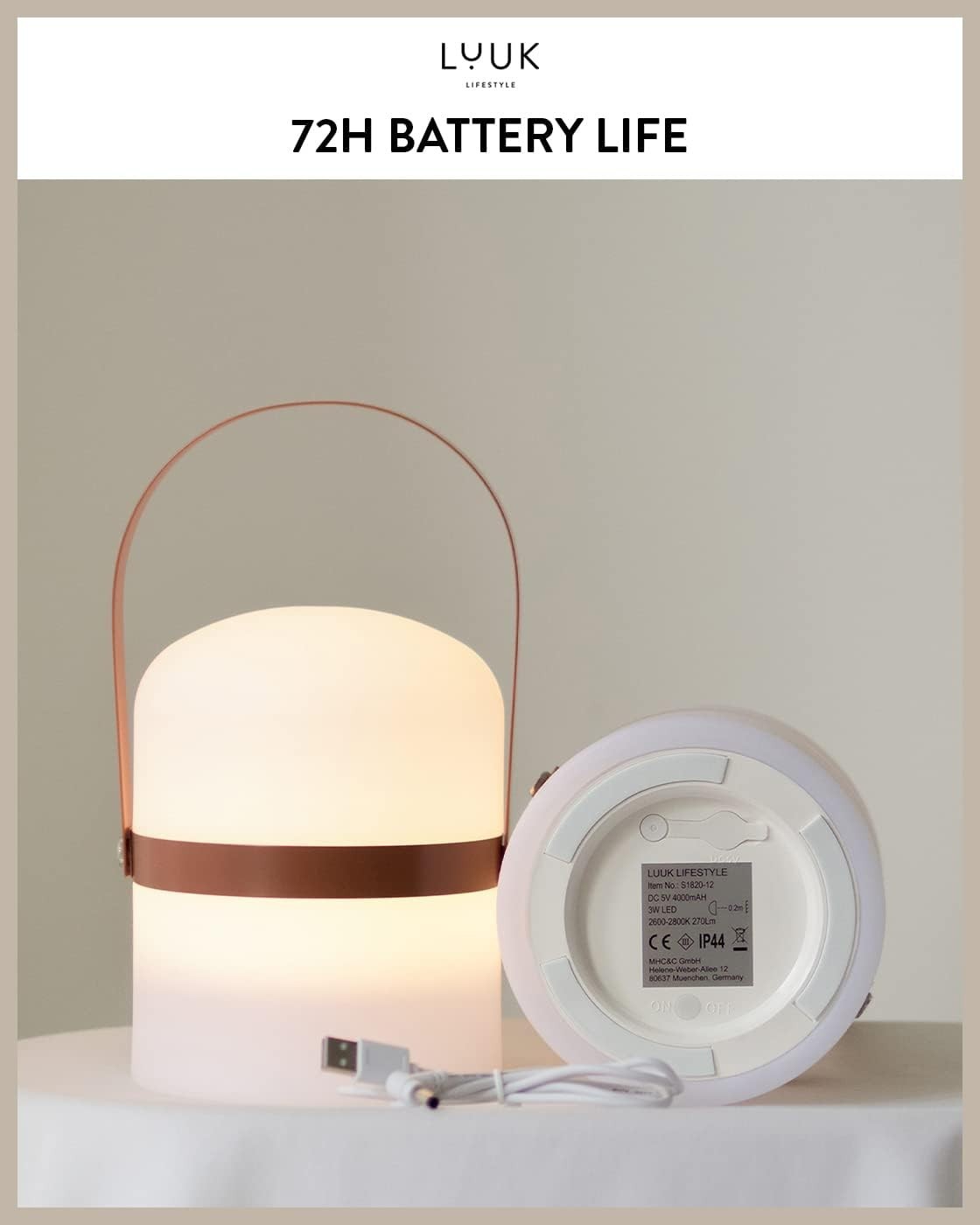 LED Lantern Terracotta 26.5cm Portable Rechargeable