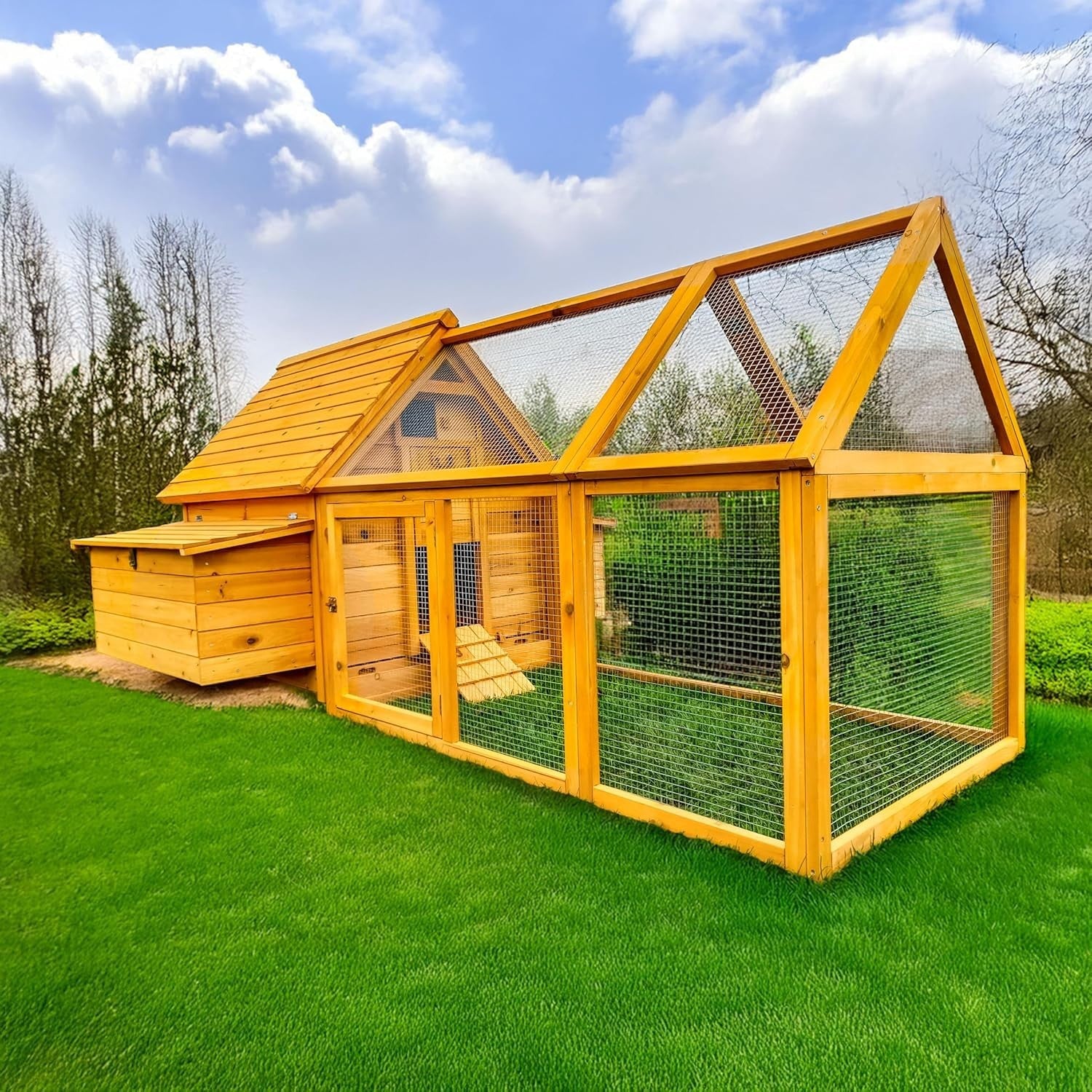 Large Wooden Chicken Coop 2.4m Hen House Run 6-10 Birds