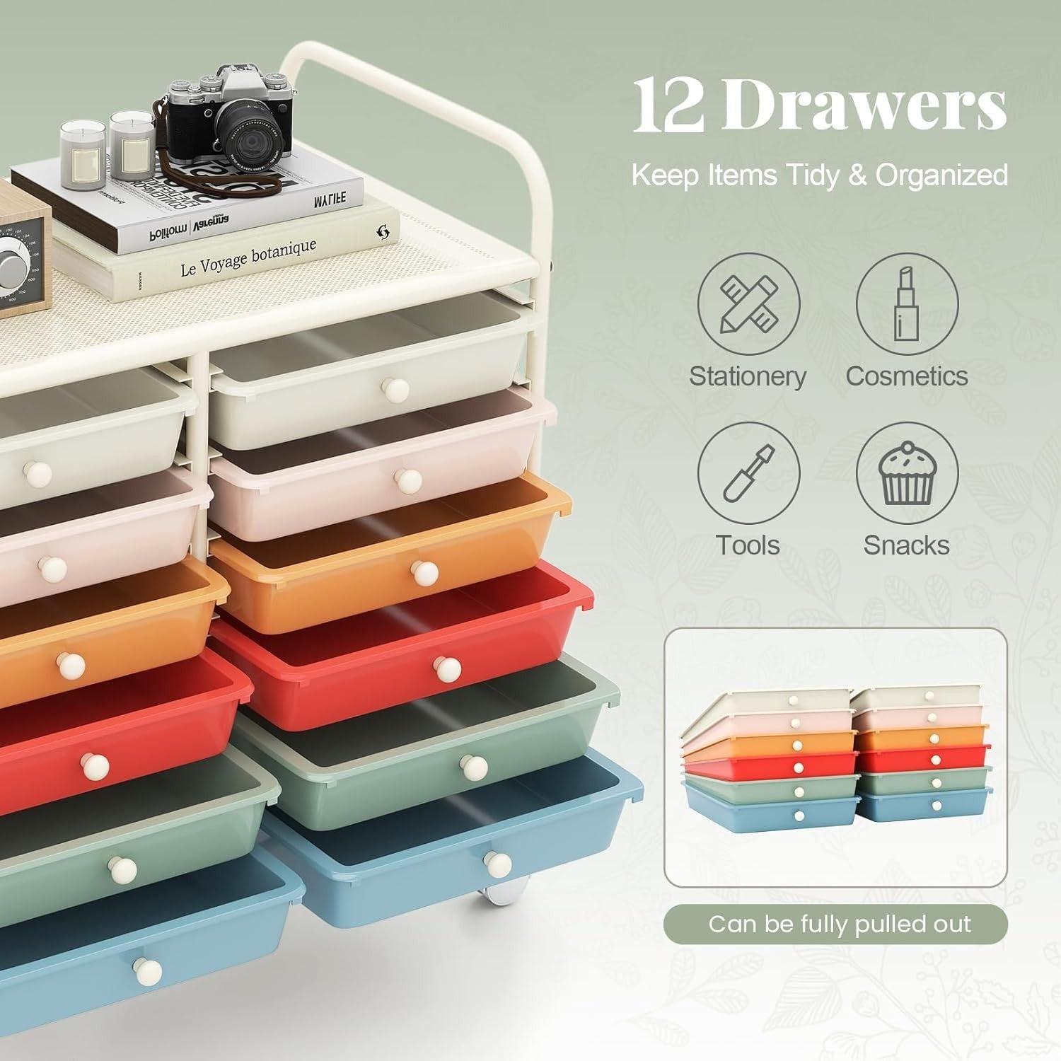 12 Drawer Rolling Storage Trolley Utility Cart Organiser with Wheels