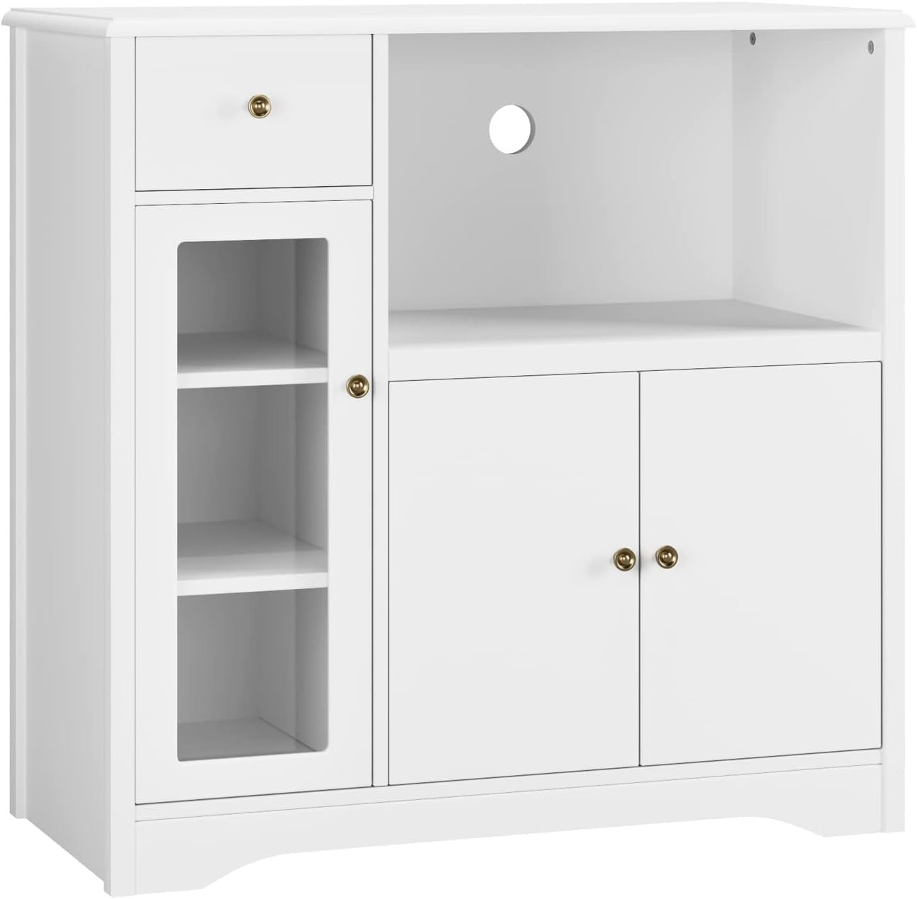 Adjustable White Kitchen Storage Cabinet with Microwave Shelf & Drawer 90x40x82c