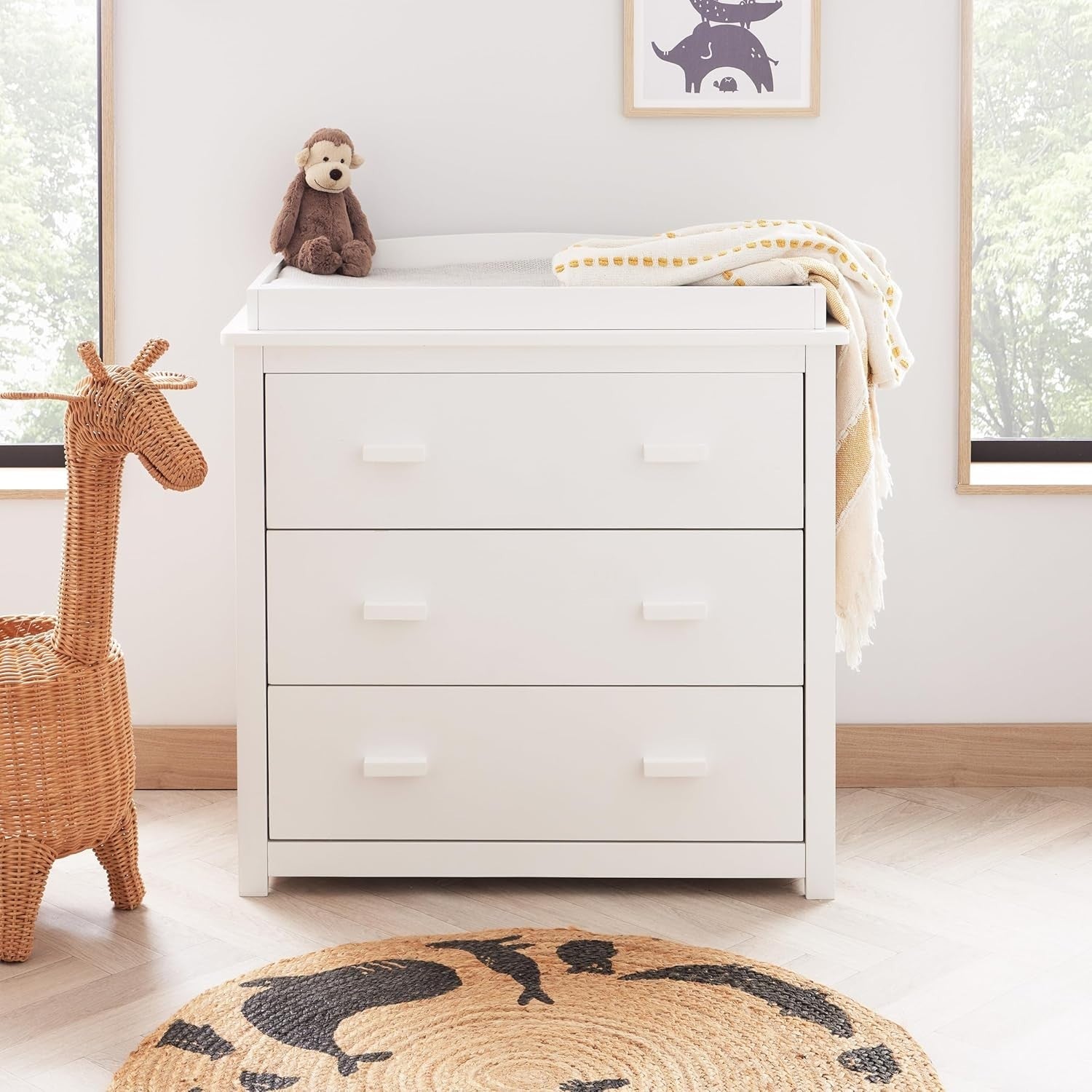 Luxury 3pc Nursery Furniture Set Cot Bed Wardrobe Chest Drawers White Modern