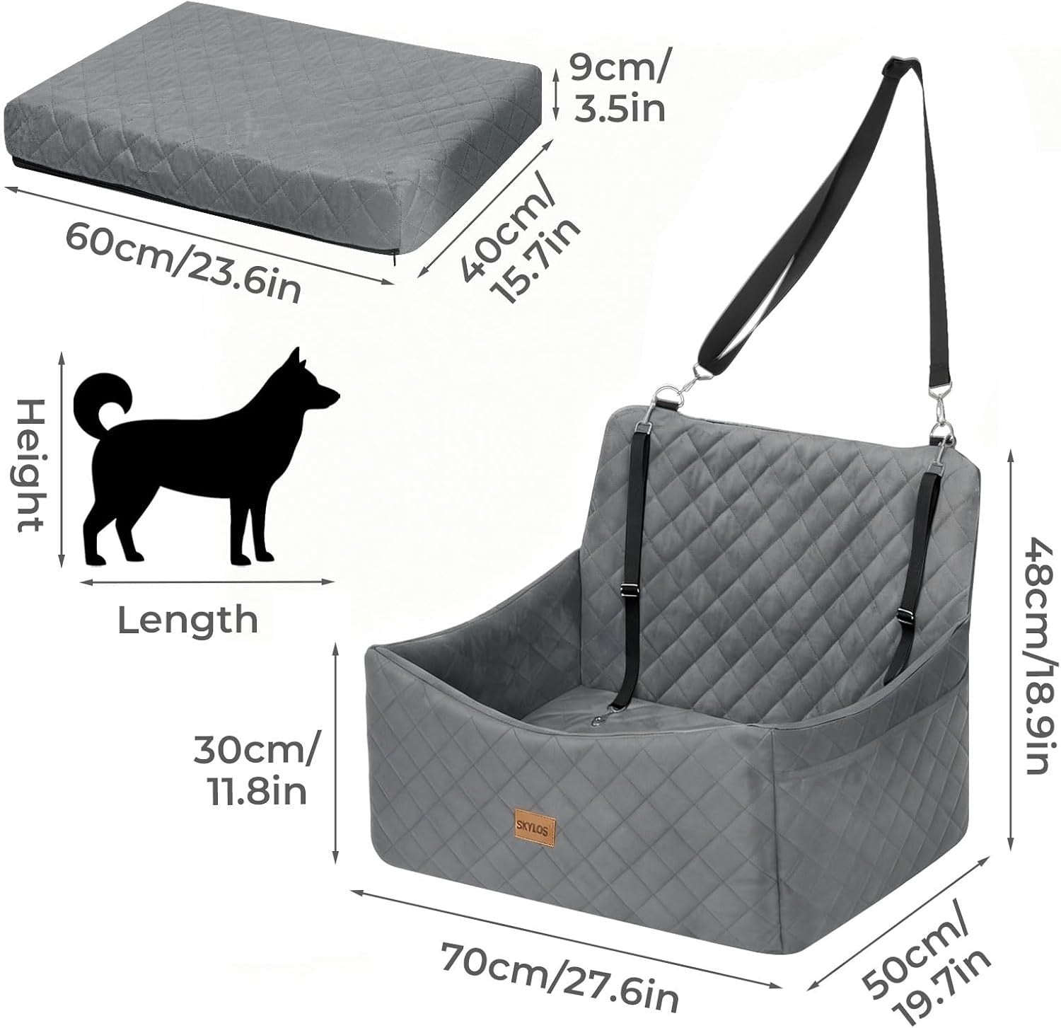 Large Dog Car Seat Bed Memory Foam Booster Travel Bed Up to 55lbs