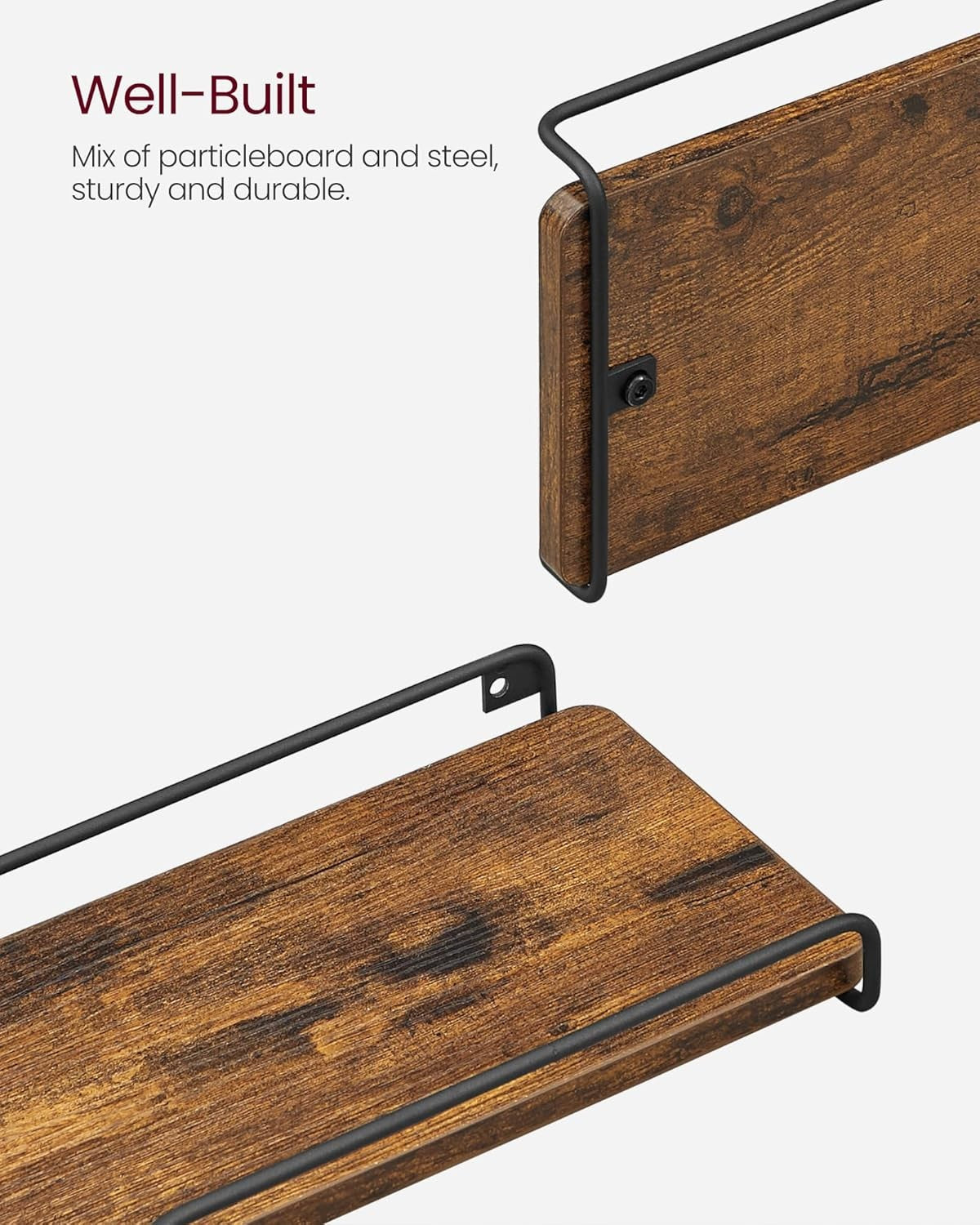 Rustic L-Shaped Floating Corner Shelves Set of 2 Wall Mounted Storage Rack