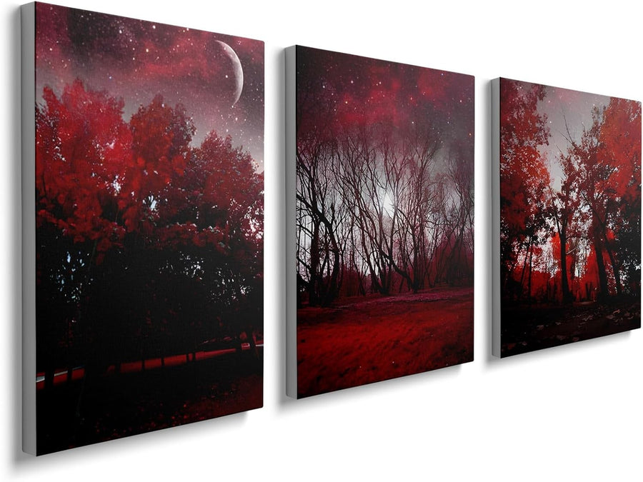 Abstract Red Tree Canvas Wall Art Framed Modern