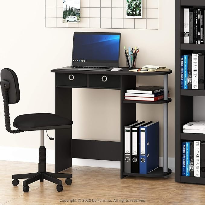 Compact Laptop Desk Study Writing Table Storage Shelves Black Grey