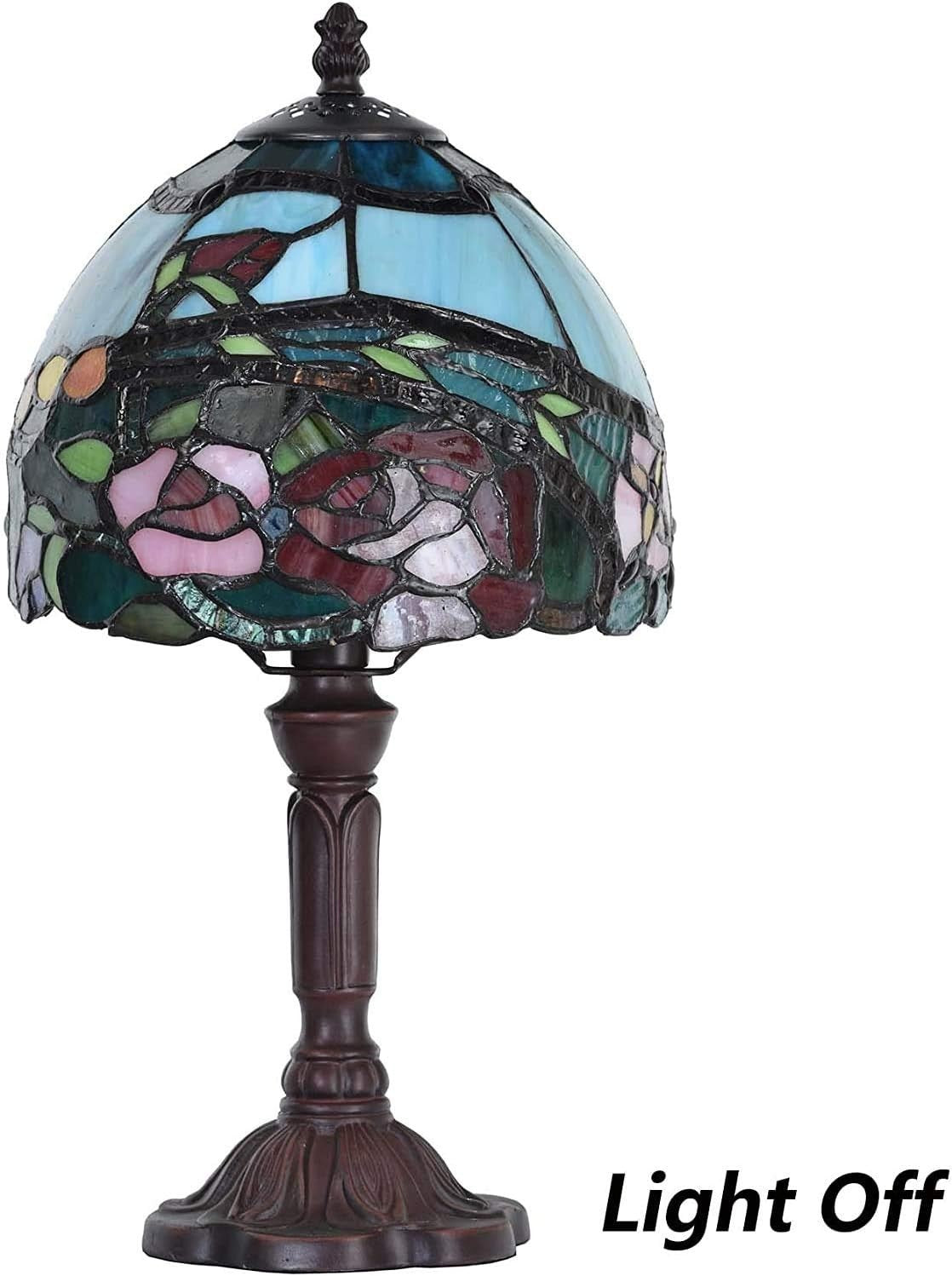 Tiffany Style Rose Glass Table Lamp 15" Tall Vintage Bedside Light E14