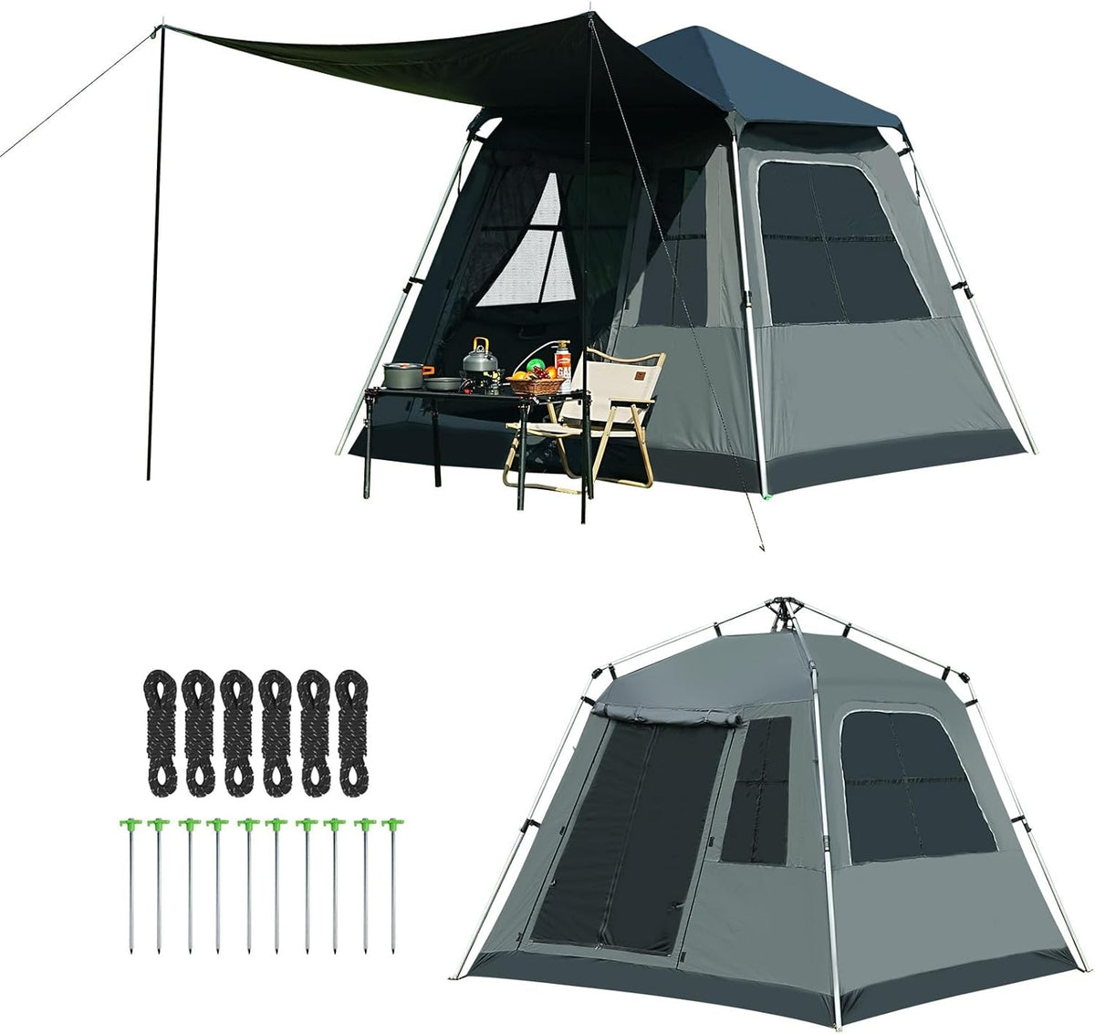 4 Person Pop Camping Tent Waterproof UV Dome w Sunshade