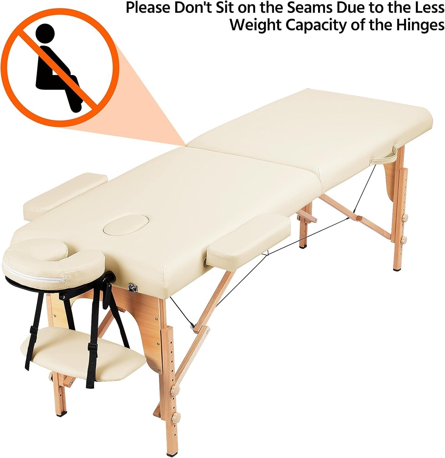 60cm Portable Massage Table | Foldable Wooden Cream Lash Beauty Bed 2-Section