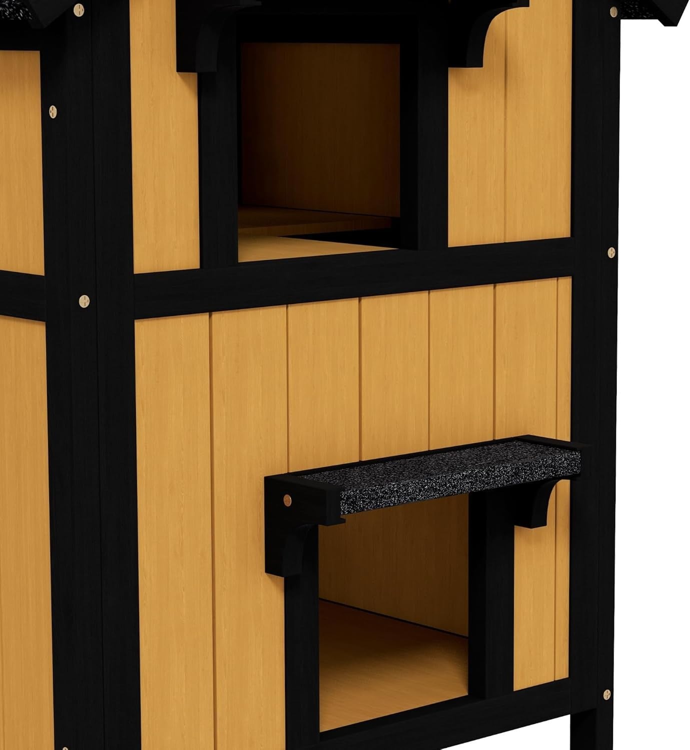 Outdoor Wooden Cat House with Flower Pot, Water-Resistant Roof & Multiple Entran