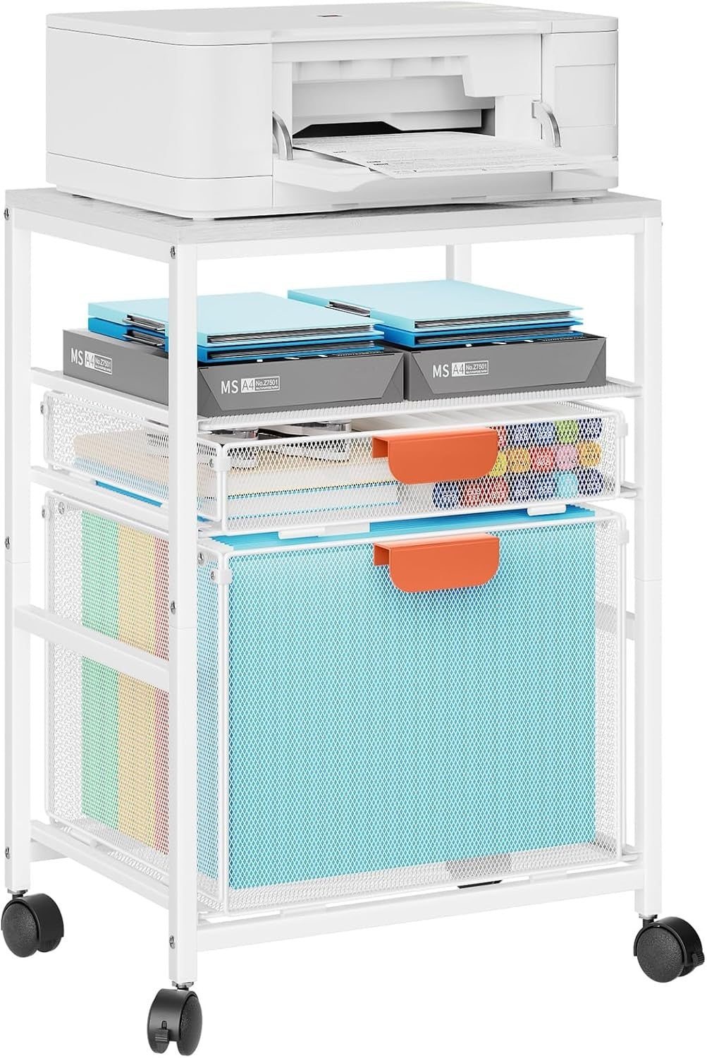 Rolling Printer Stand File Cabinet Storage Cart Drawers Office Trolley