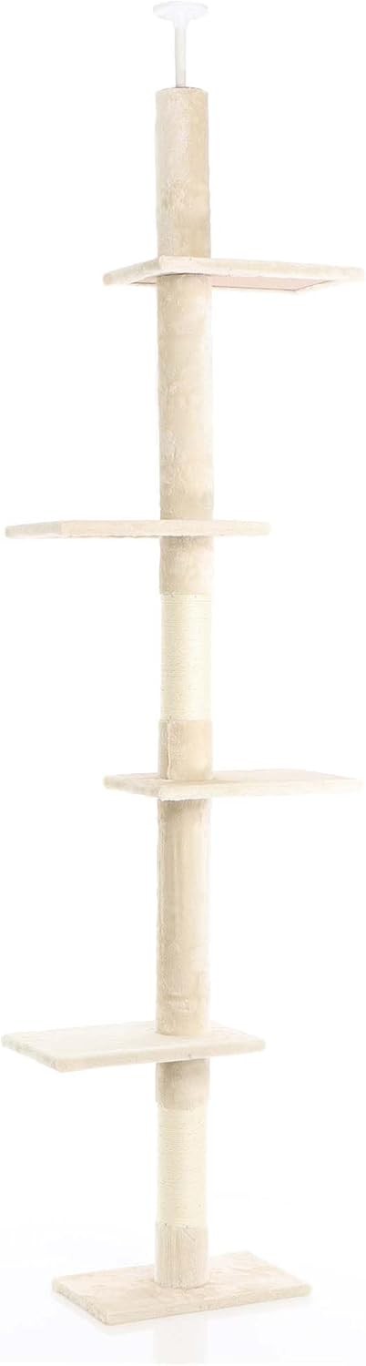 Floor to Ceiling Cat Tree Tower Adjustable 230–276cm 4 Level Sisal Scratching Po