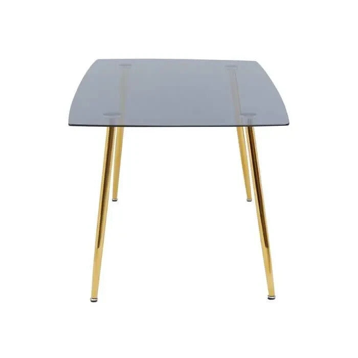 7 Piece Grey Glass Dining Table Set Velvet Chairs Gold Legs Modern Room