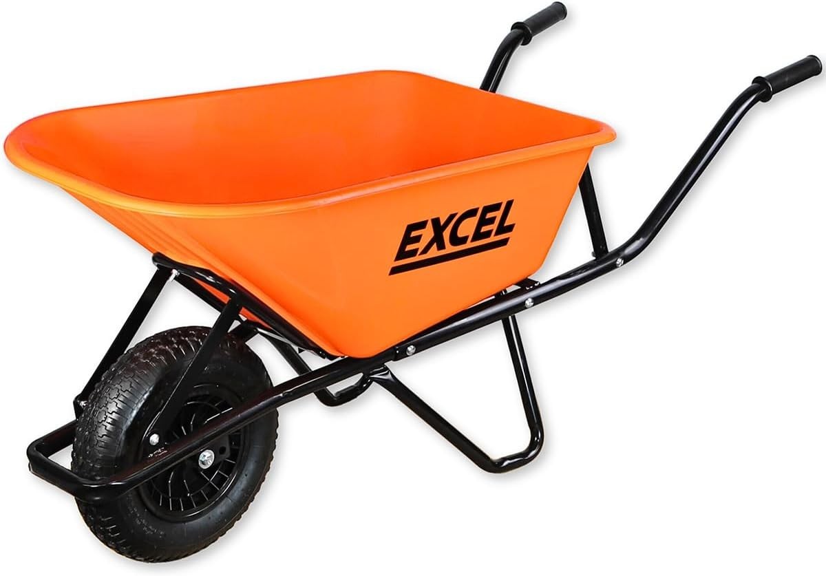 100L Orange Wheelbarrow – HDPE Tub w/ Reinforced Steel Frame & Air Tyre 150kg