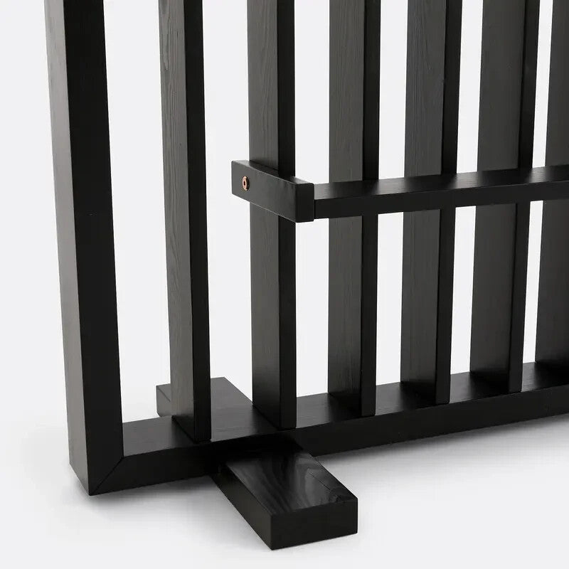 Black Solid Pine Room Divider Shelf – Modern Open Slatted Storage Unit